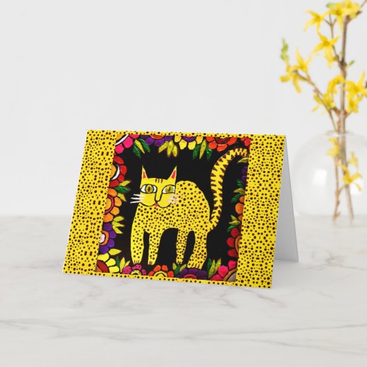 04 - Happy Birthday Basi die Katze Grußkarte Karte (Gelbe Blume)