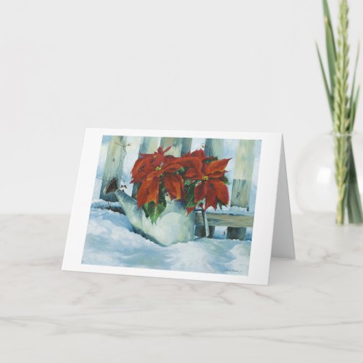0525 Poinsettia in Watering Can Holiday Card Feiertagskarte (Vorderseite)