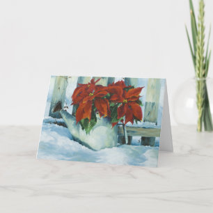 0525 Poinsettia in Watering Can Holiday Card Feiertagskarte