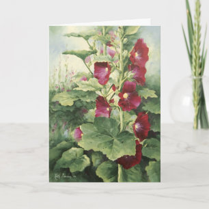 0536 Burgund Hollyhocks Geburtstagskarte Karte
