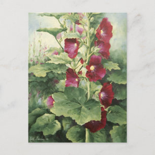 0536 Burgund Hollyhocks Postcard Postkarte
