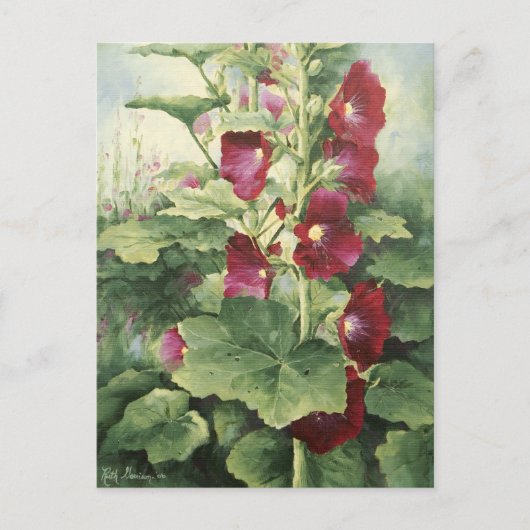 0536 Burgund Hollyhocks Postcard Postkarte (Vorderseite)
