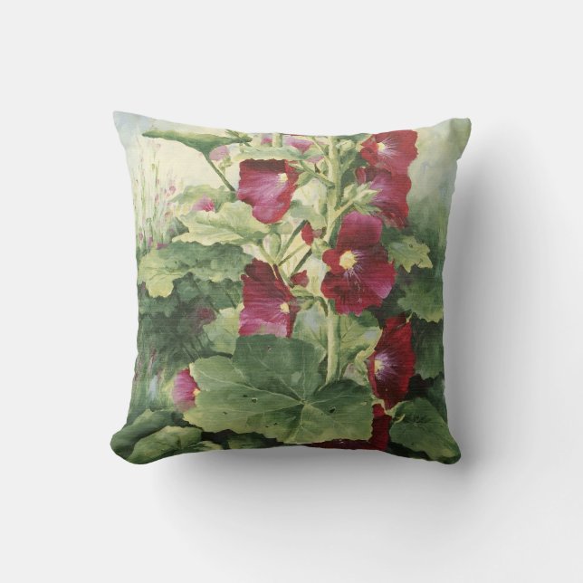 0536 Burgund Hollyhocks Throw Kissen (Vorderseite)