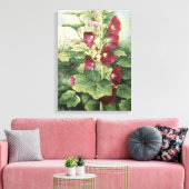 0536 Burgund Hollyhocks Wrapped Canvas Print Leinwanddruck (Insitu (Wohnzimmer))
