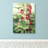 0536 Burgund Hollyhocks Wrapped Canvas Print Leinwanddruck (Insitu (Holzboden))