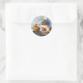 0541 Äpfel & Geschirr auf Quilt Runder Aufkleber (Tasche)
