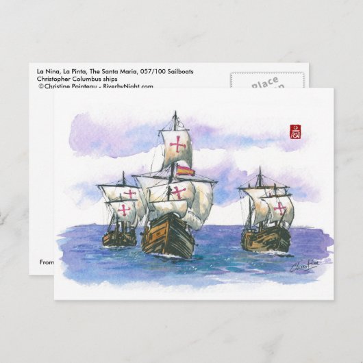 (057) La Nina, La Pinta, The Santa Maria Sailboats Postkarte (Vorne/Hinten)