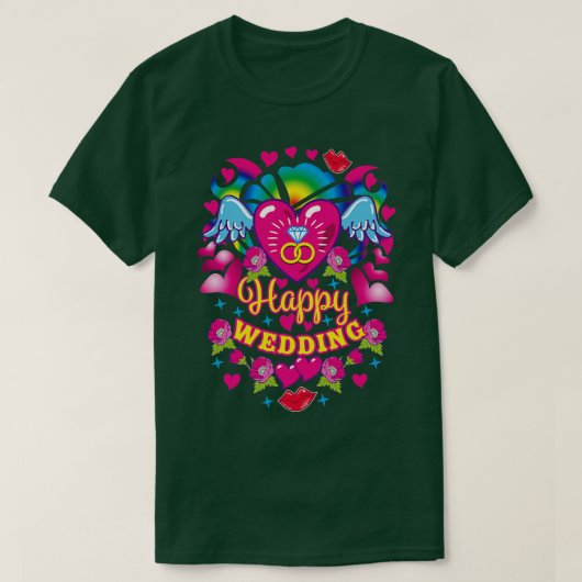 06 Happy Wedding Ringe Diamantring Herz T-Shirt (Design vorne)