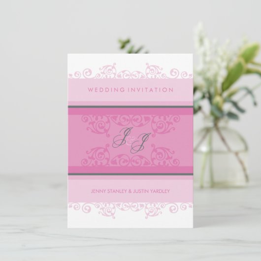 070 Jenny+Justin :: WEDDING ERSUCHT :: curls 2P Einladung (Stehend Vorderseite)