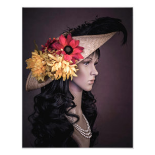 0838-Koloniallady mit Großhut mit Blume Fotodruck