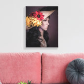 0838-Koloniallady mit Großhut und Blume Leinwanddruck (Insitu (Wohnzimmer))