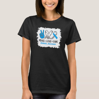 0 Frieden Liebe Heilung Graues Blaues Band Diabete T-Shirt