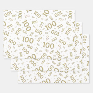 0. Moderne Gold/Weiß-Zufallszahlen-Muster Geschenkpapier Set
