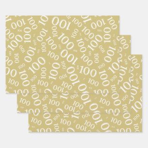 0. Moderne Gold/Weiße Zufallszahlen-Musterung Geschenkpapier Set