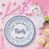 0. Random Number Pattern Blau/Weiß Pappteller (Party)