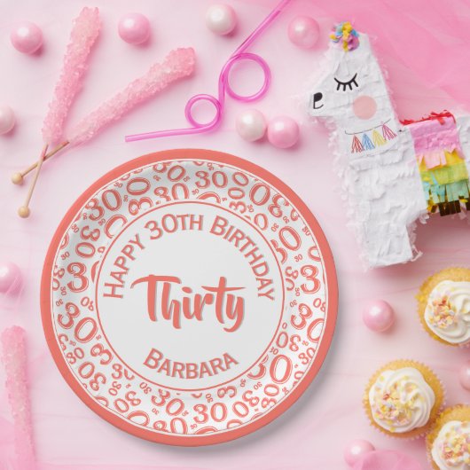 0. Random Number Pattern Coral/White Pappteller (Party)