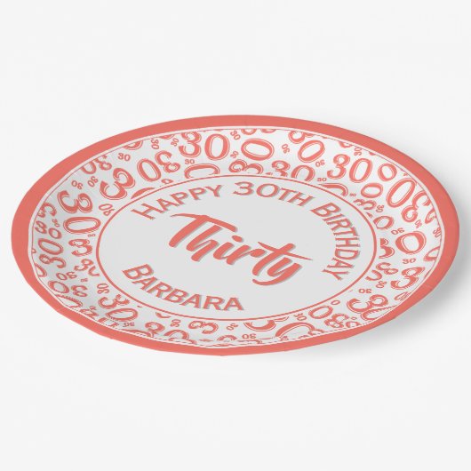 0. Random Number Pattern Coral/White Pappteller (Schrägansicht)