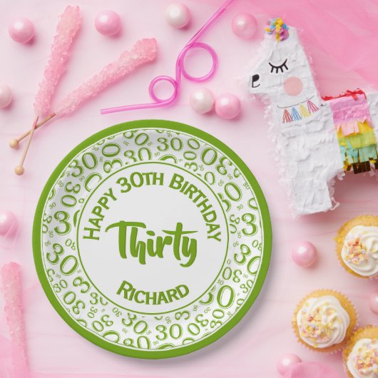 0. Random Number Pattern Grün/Weiß Pappteller (Party)