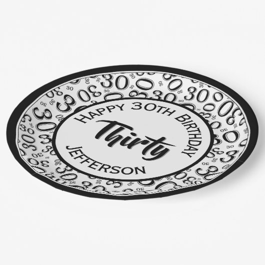 0. Random Zahlenmuster Schwarz/Weiß Pappteller (Schrägansicht)