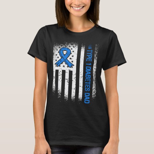 0 Typ-1-Diabetes-Vater Diabetes-Schleife Und Ameri T-Shirt (Vorderseite)