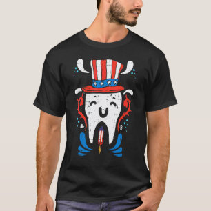 0 Zahn Uns Flagge Zylinder 4. Juli Zähne Zahnarzt T-Shirt