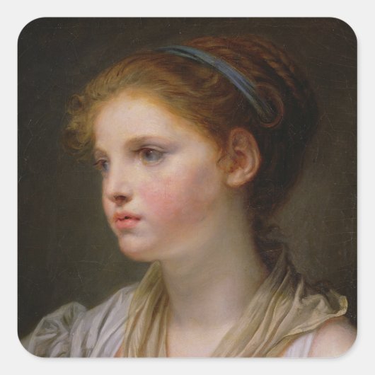 0irl mit blauem Band Quadratischer Aufkleber (Vorderseite)