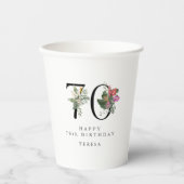 0th Birthday Cheers with Name Tropical Floral Pappbecher (Vorderseite)