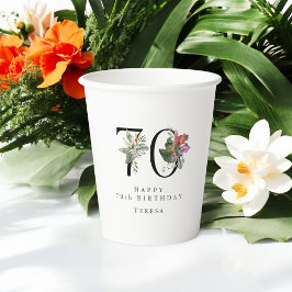 0th Birthday Cheers with Name Tropical Floral Pappbecher