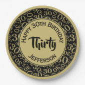 0th Random Number Pattern Schwarz/Gold Pappteller (Vorderseite)