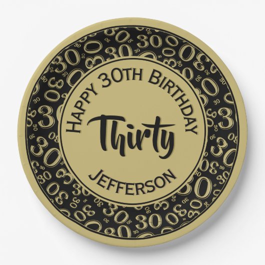 0th Random Number Pattern Schwarz/Gold Pappteller (Vorderseite)