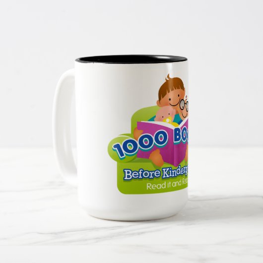 1000 Bücher vor Kindergarten-Tasse Zweifarbige Tasse (Vorderseite Links)