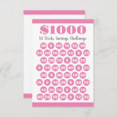 1000 Einsparungen Herausforderung Pink 52 Wochen B Begleitkarte (Vorne/Hinten)