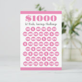1000 Einsparungen Herausforderung Pink 52 Wochen B Begleitkarte (Stehend Vorderseite)