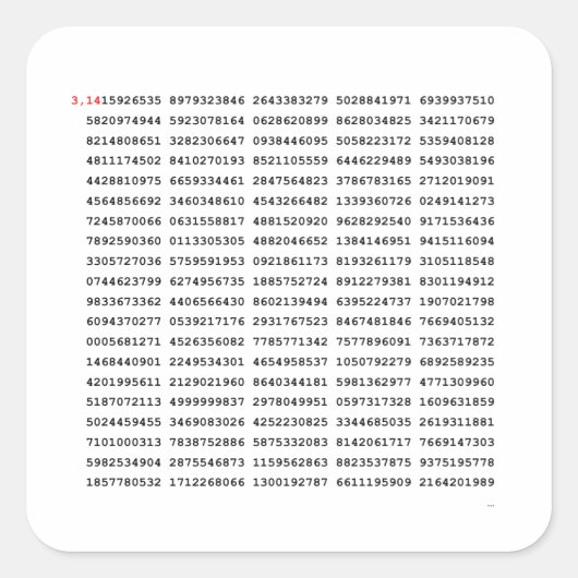 1000 erste Ziffern i-Nummer | Mathematisches Symbo Quadratischer Aufkleber (Vorderseite)