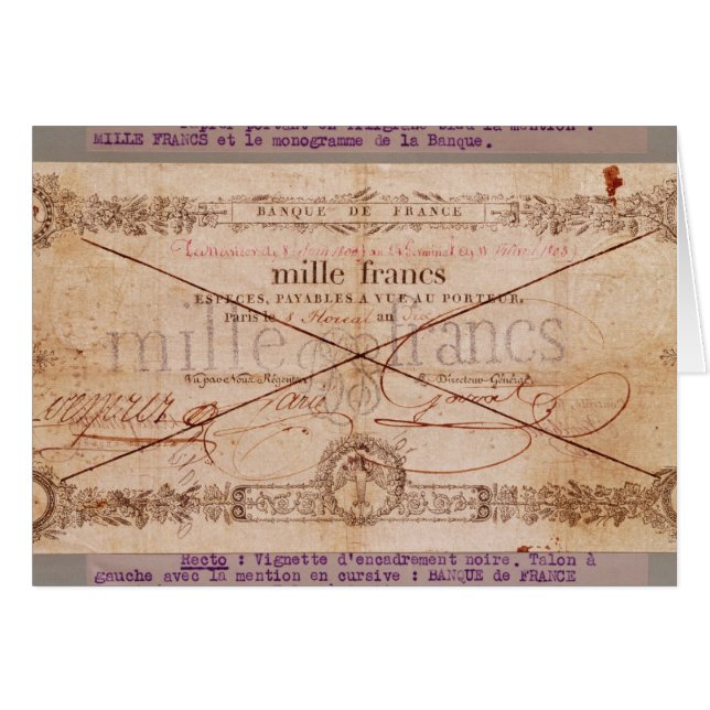 1000 Franken Banknote von 8 Floreal, ein X (Vorderseite (Horizontal))