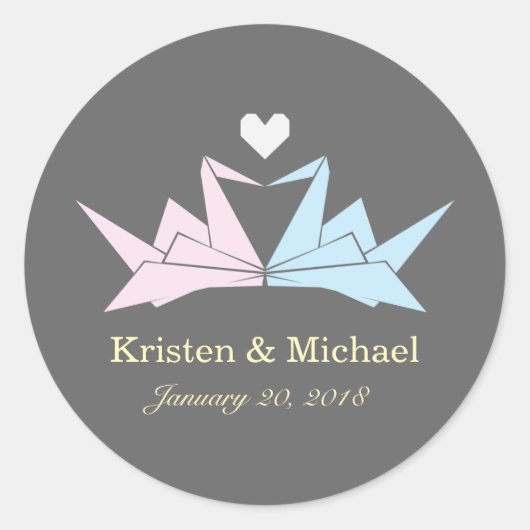 1000 Hanging Origami Paper Cranes Wedding (grau) Runder Aufkleber (Vorderseite)