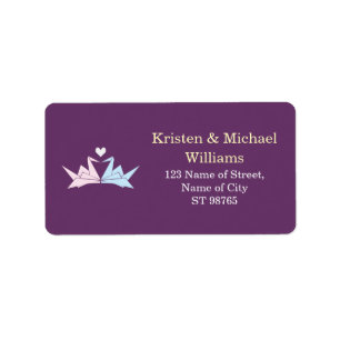 1000 Hanging Origami Paper Cranes Wedding (Lila) Adressaufkleber