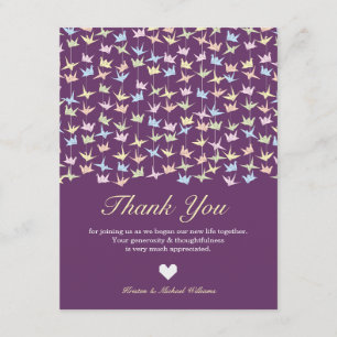 1000 Hanging Origami Paper Cranes Wedding (Lila) Dankeskarte