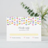 1000 Hanging Origami Paper Cranes Wedding RSVP Karte (Stehend Vorderseite)