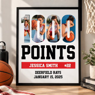 1000 Punkte Basketball Weiß Poster