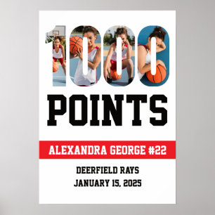 1000 Punkte Basketball Weiß Poster
