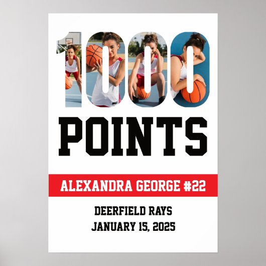 1000 Punkte Basketball Weiß Poster (Vorne)