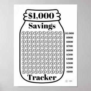 1000 $ Spar Tracker Mason Jar Budget Goal Sheet Poster