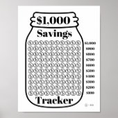 1000 $ Spar Tracker Mason Jar Budget Goal Sheet Poster (Vorne)