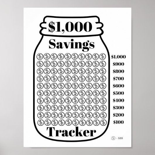 1000 $ Spar Tracker Mason Jar Budget Goal Sheet Poster (Vorne)