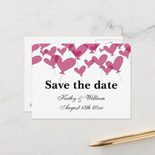 1001 Luftballons mit rotem Herzen Save the Date Ho Postkarte