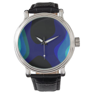 1007 Schwarze und Blaue Abstrakte Kunst Armbanduhr