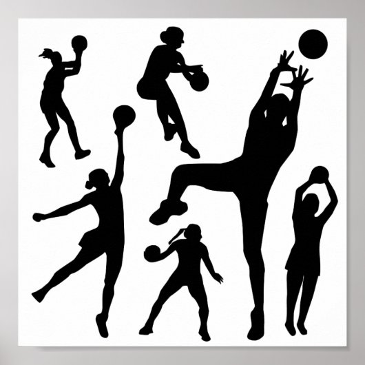 10097-netball-Silhouette-Vektor SPORTS NET BALL PE Poster (Vorne)