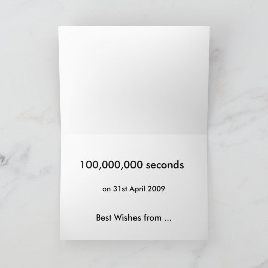 100.000.000 Sekunden Karte (personalisierte Vorder (Innenseite)