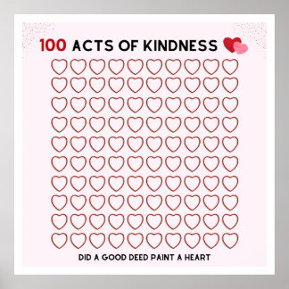 100 ACTS OF KINDNESS,GOOD DEED, TASK FOR A CHILD P POSTER